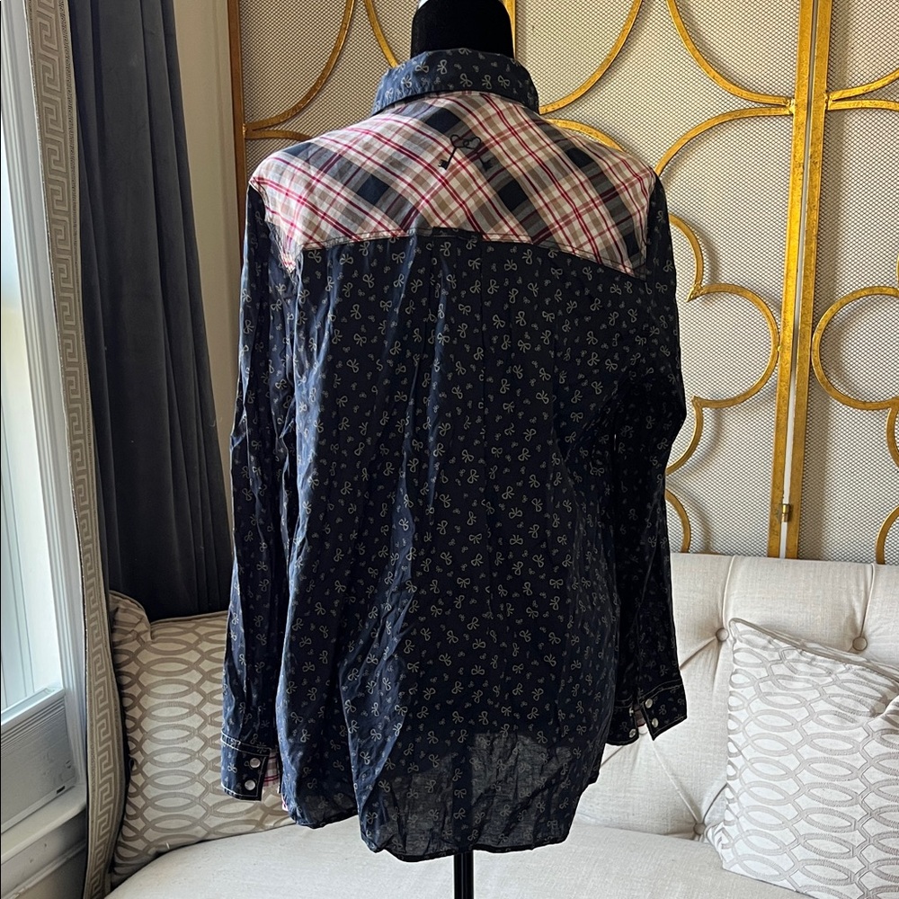 Ulla Popken Black and Pink Plaid Button Down Shirt - Picture 2 of 4